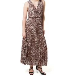 Sale Abito a fantasia animalier Leopardata da Donna con plisse Donna Abbigliamento Moda Donna