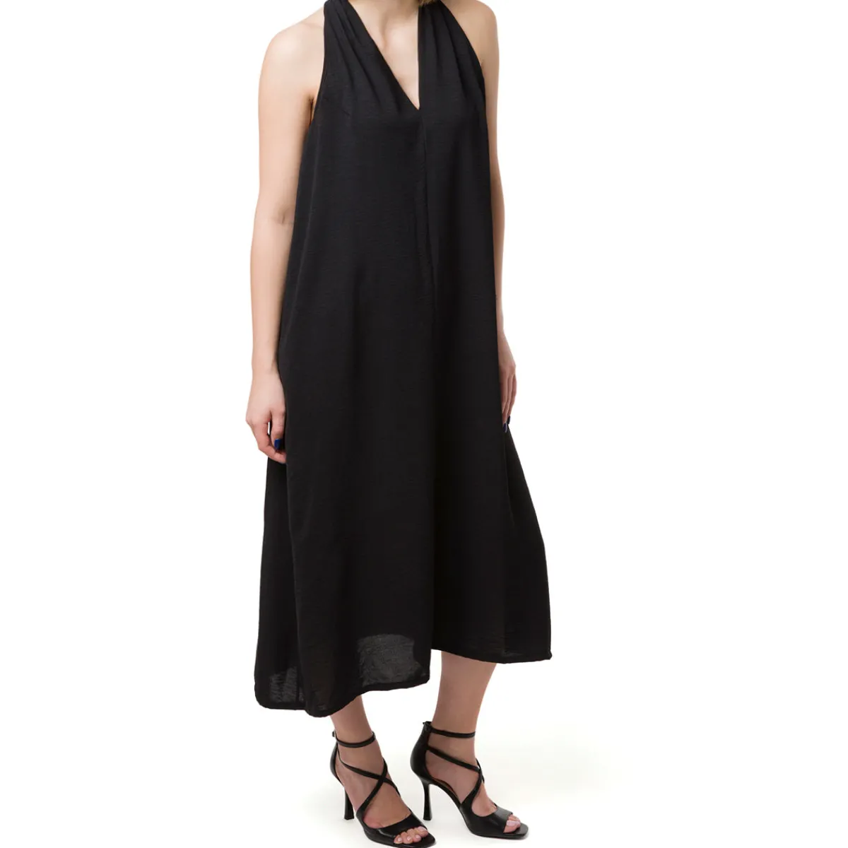 Sale Abito lungo nero da Donna smanicato Donna Abbigliamento Moda Donna