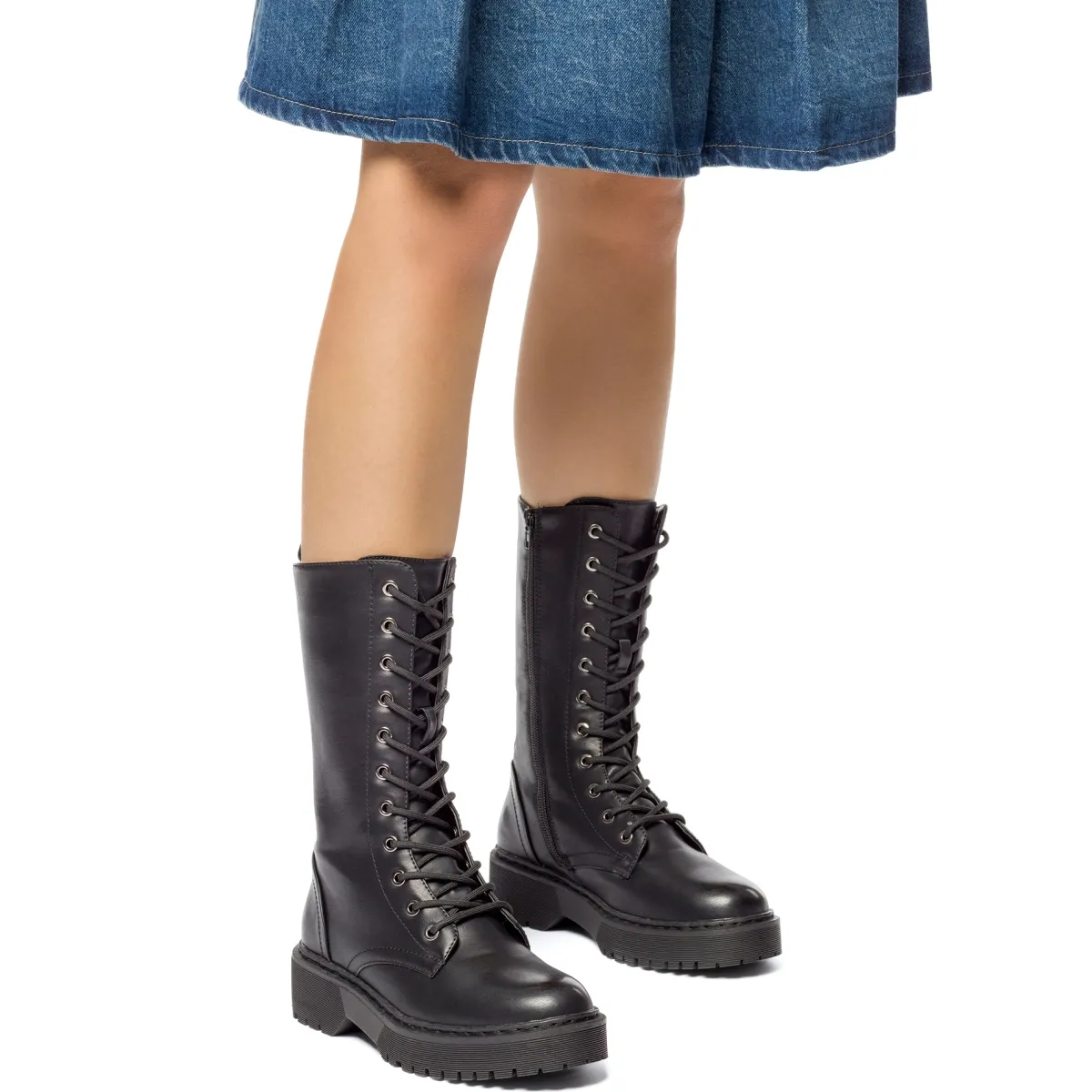 New Anfibi alti neri da donna con zip sul lato Donna Scarponcini E Anfibi Donna