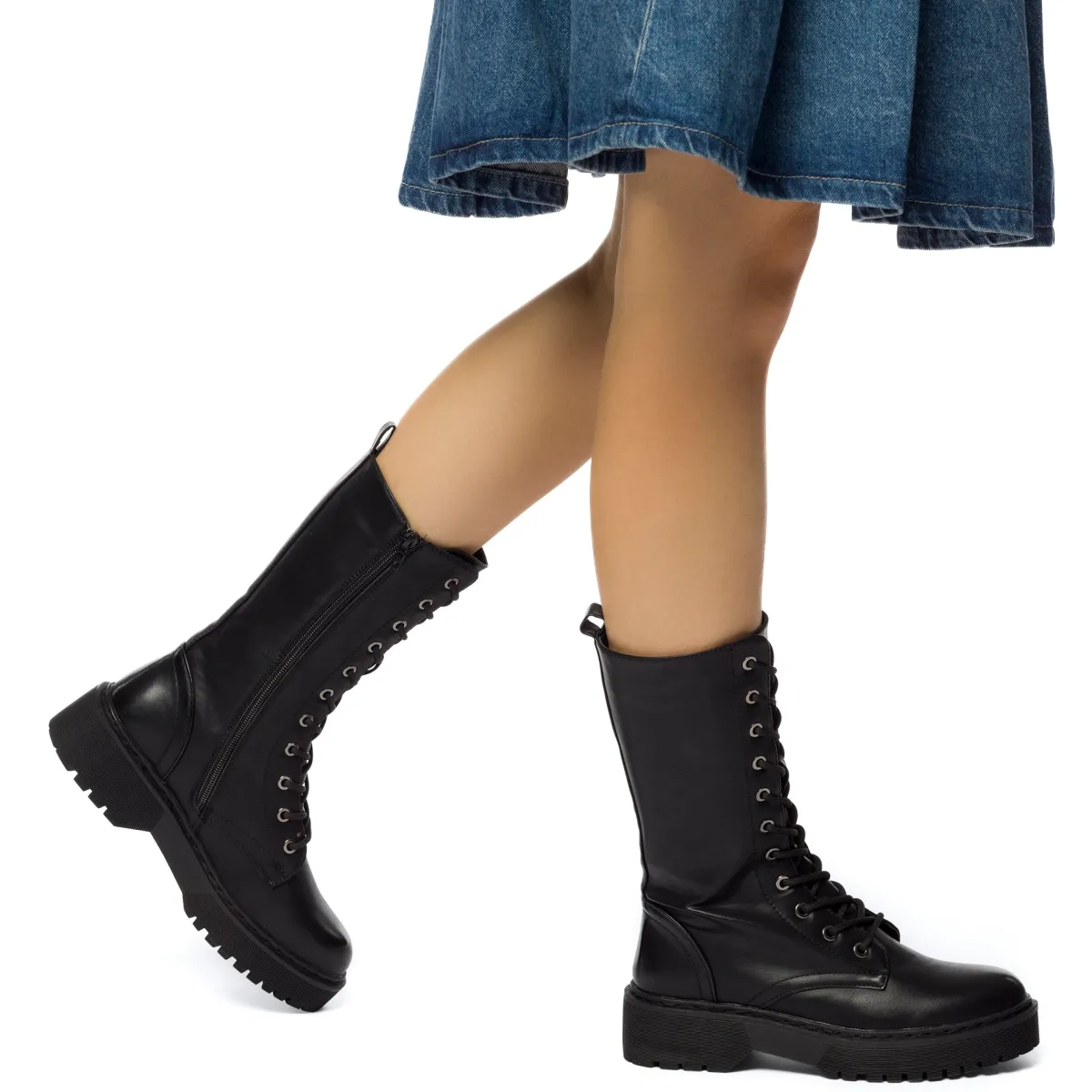 New Anfibi alti neri da donna con zip sul lato Donna Scarponcini E Anfibi Donna