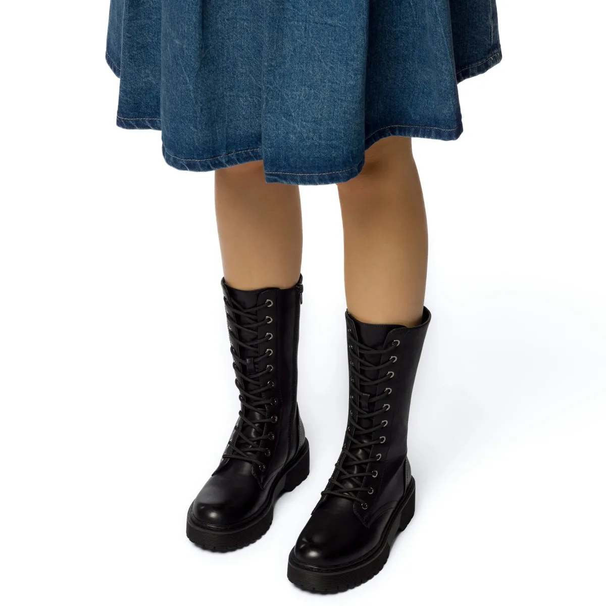 New Anfibi alti neri da donna con zip sul lato Donna Scarponcini E Anfibi Donna