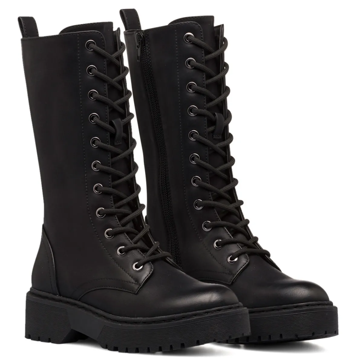 New Anfibi alti neri da donna con zip sul lato Donna Scarponcini E Anfibi Donna