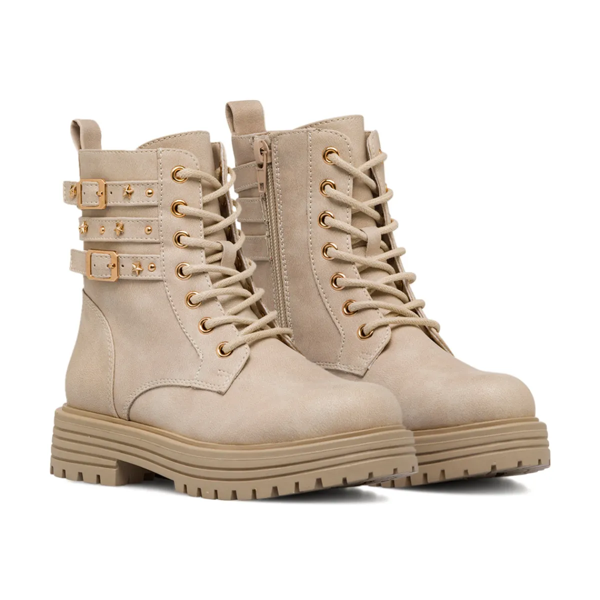 Anfibi beige da Bambina e Ragazza con fibbie e stelle Bambino Stivaletti Bambina|Scarpe Ragazza