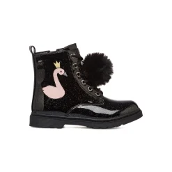 Hot Anfibi da bambina neri con glitter e dettaglio fenicottero Bambino Stivaletti Bambina