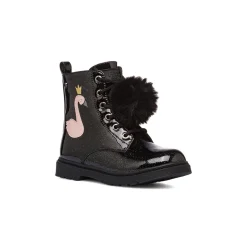 Hot Anfibi da bambina neri con glitter e dettaglio fenicottero Bambino Stivaletti Bambina