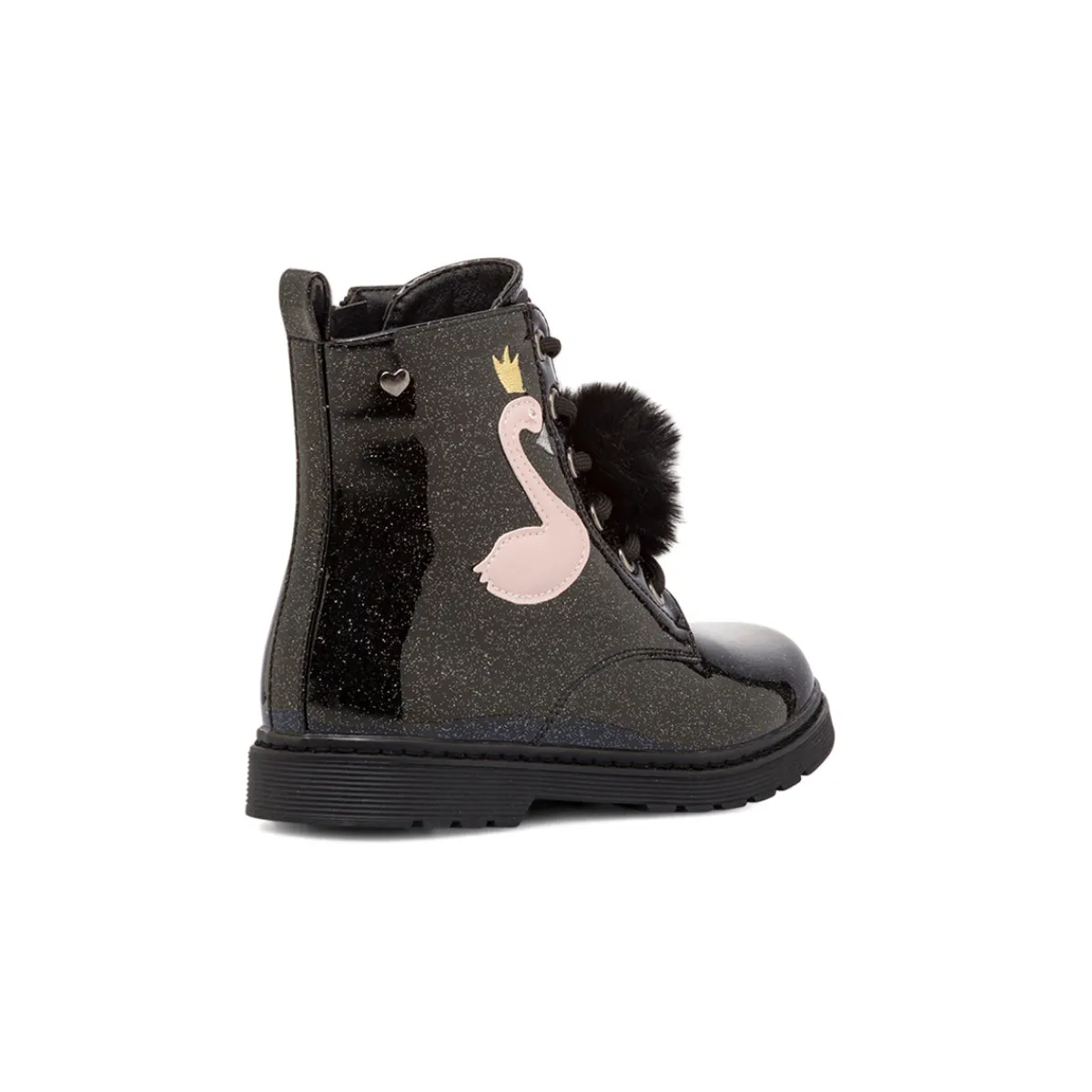 New Anfibi da ragazza nero con glitter e dettaglio fenicottero Bambino Stivaletti Bambina|Scarpe Ragazza