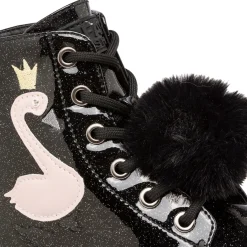 New Anfibi da ragazza nero con glitter e dettaglio fenicottero Bambino Stivaletti Bambina|Scarpe Ragazza