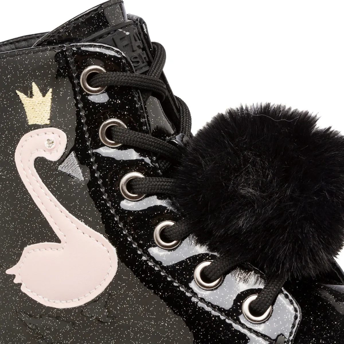 New Anfibi da ragazza nero con glitter e dettaglio fenicottero Bambino Stivaletti Bambina|Scarpe Ragazza