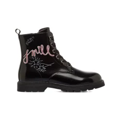 New Anfibi da Ragazza neri lucidi con stampa grafica Smile Bambino Stivaletti Bambina|Scarpe Ragazza