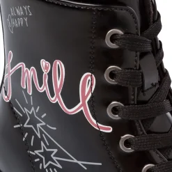 New Anfibi da Ragazza neri lucidi con stampa grafica Smile Bambino Stivaletti Bambina|Scarpe Ragazza