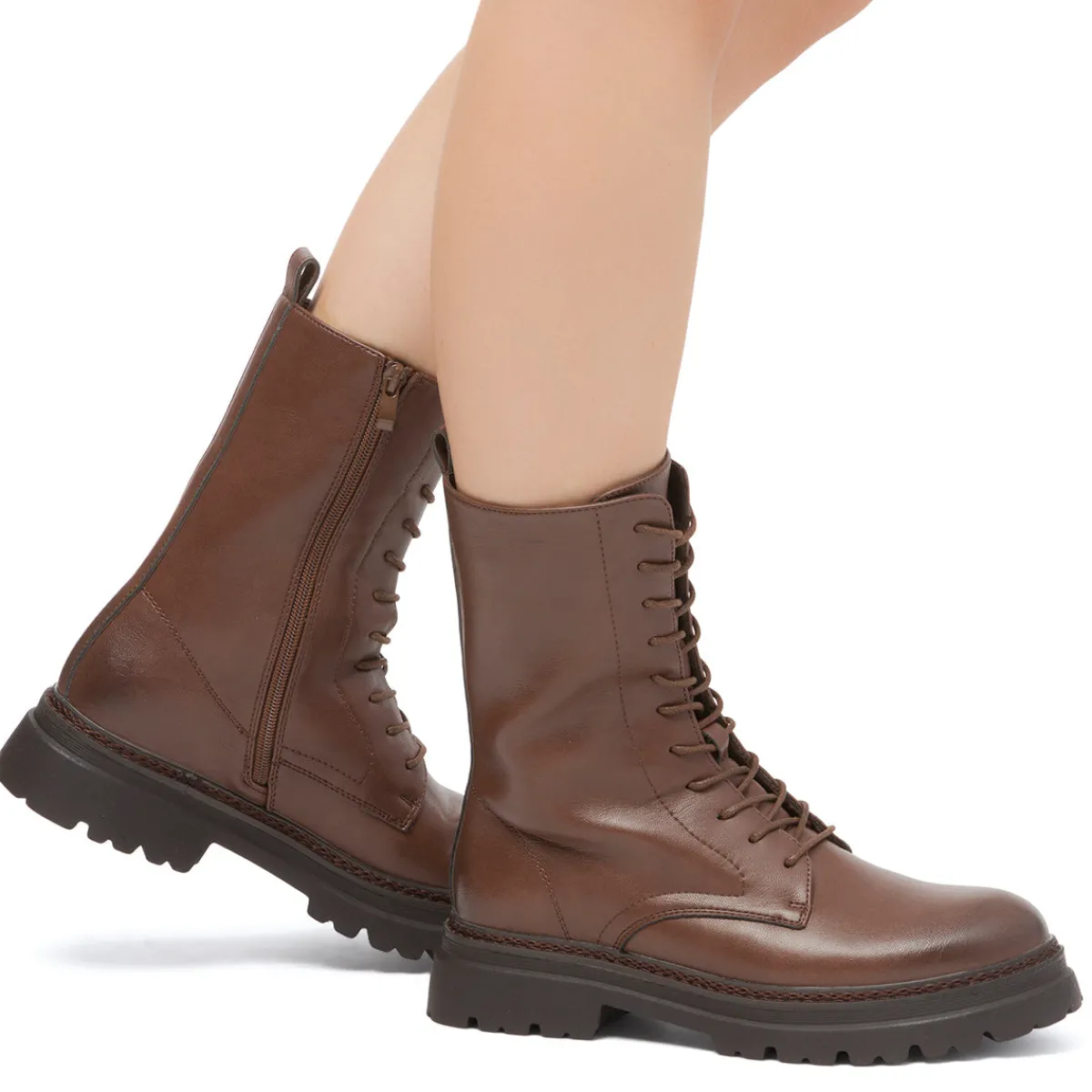 Hot Anfibi marroni da donna con zip Donna Scarponcini E Anfibi Donna