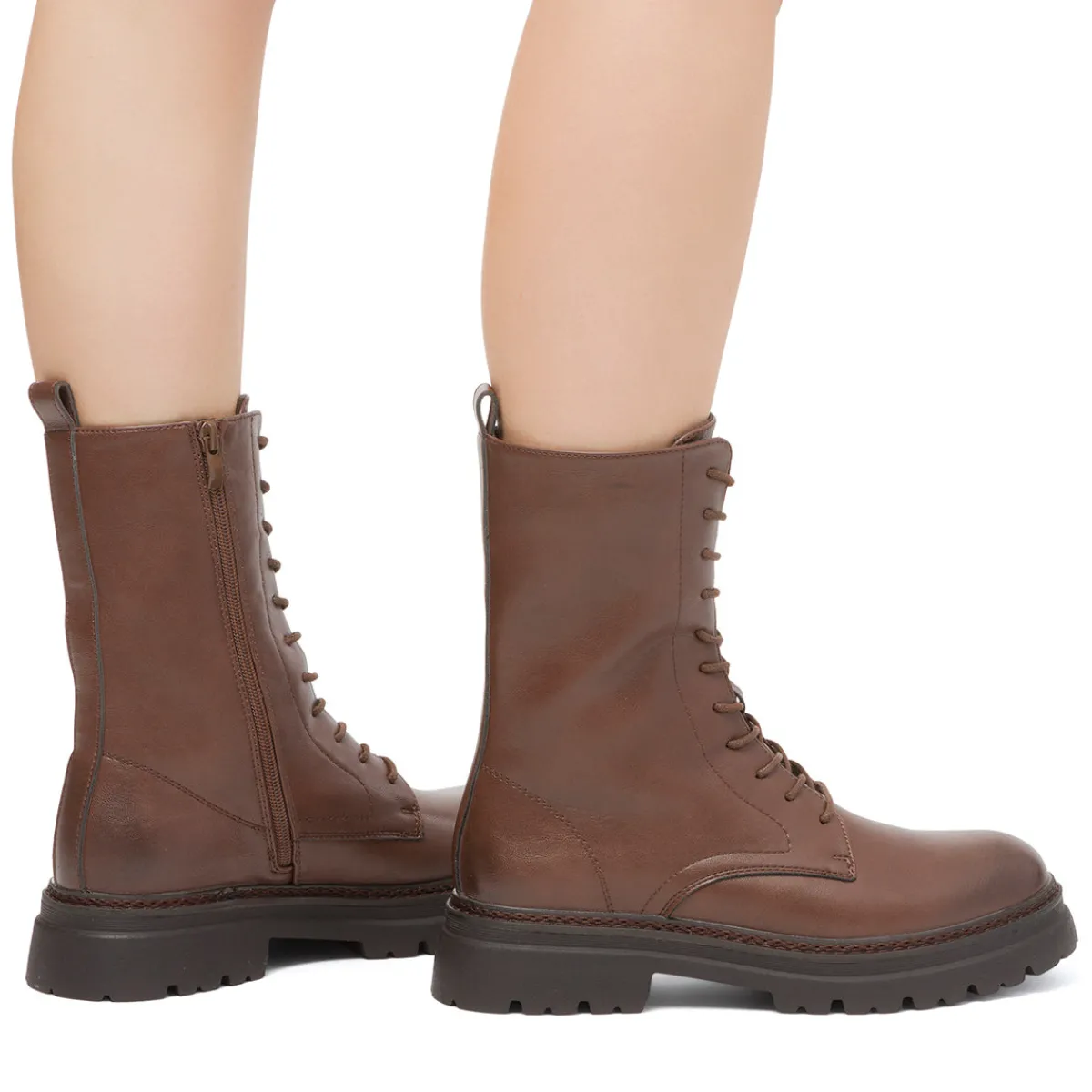 Hot Anfibi marroni da donna con zip Donna Scarponcini E Anfibi Donna