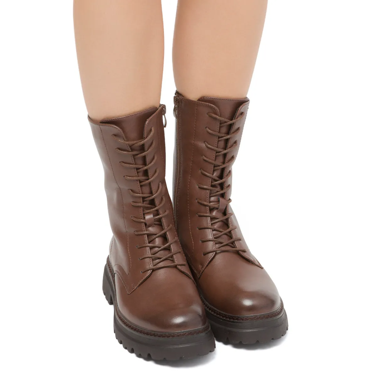 Hot Anfibi marroni da donna con zip Donna Scarponcini E Anfibi Donna