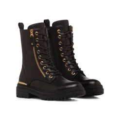 Outlet Anfibi neri da Donna con zip e lacci oro Donna Scarponcini E Anfibi Donna