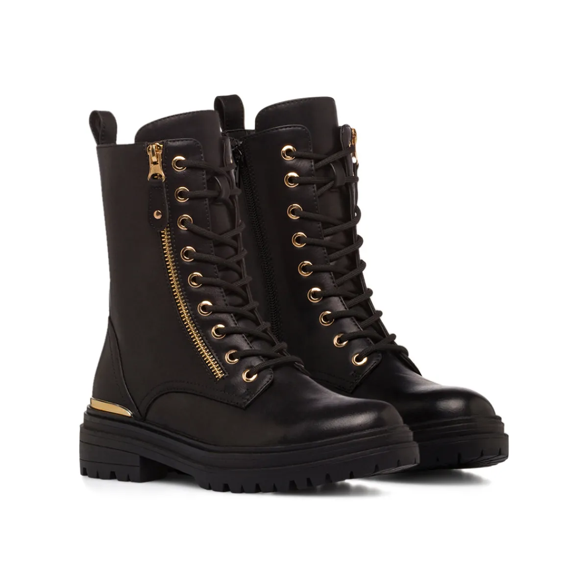 Outlet Anfibi neri da Donna con zip e lacci oro Donna Scarponcini E Anfibi Donna