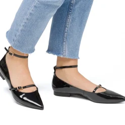 New Ballerine da donna nere effetto vernice con fibbia Donna Ballerine Donna