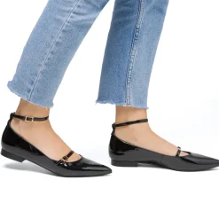 New Ballerine da donna nere effetto vernice con fibbia Donna Ballerine Donna