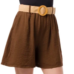 Hot Bermuda Marroni da Donna con tasche a filetto e cintura in Rafia Donna Gonne E Pantaloni|Giacche E Cappotti Donna