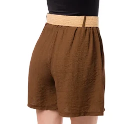 Hot Bermuda Marroni da Donna con tasche a filetto e cintura in Rafia Donna Gonne E Pantaloni|Giacche E Cappotti Donna