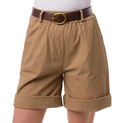 Clearance Bermuda Taupe da Donna in cotone con tasche a filetto e cintura Donna Gonne E Pantaloni|Giacche E Cappotti Donna