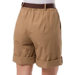 Clearance Bermuda Taupe da Donna in cotone con tasche a filetto e cintura Donna Gonne E Pantaloni|Giacche E Cappotti Donna