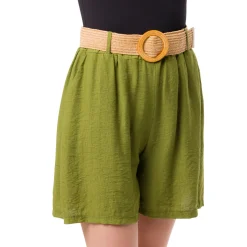 Online Bermuda Verdi da Donna con tasche a filetto e cintura in Rafia Donna Gonne E Pantaloni|Giacche E Cappotti Donna