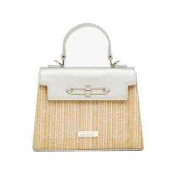 Online Borsa a Mano Argento da Donna con fibbia e inserto in rafia Donna Borse A Mano