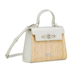 Online Borsa a Mano Argento da Donna con fibbia e inserto in rafia Donna Borse A Mano