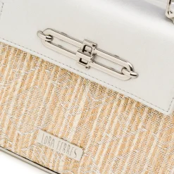Online Borsa a Mano Argento da Donna con fibbia e inserto in rafia Donna Borse A Mano