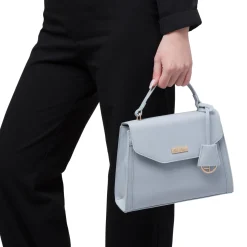 New Borsa a mano azzurra da Donna con targhetta logo Donna Borse A Mano|Scarpe Eleganti