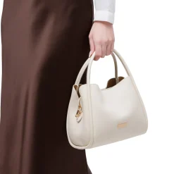 Sale Borsa a mano beige da Donna con logo dorato Donna Borse A Mano