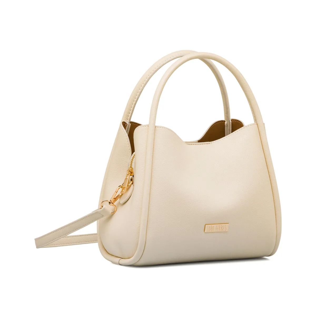 Sale Borsa a mano beige da Donna con logo dorato Donna Borse A Mano