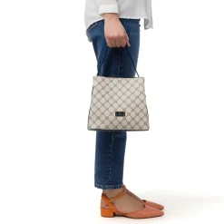 New Borsa a mano bianco off-white e blu da Donna con logo Donna Borse A Mano