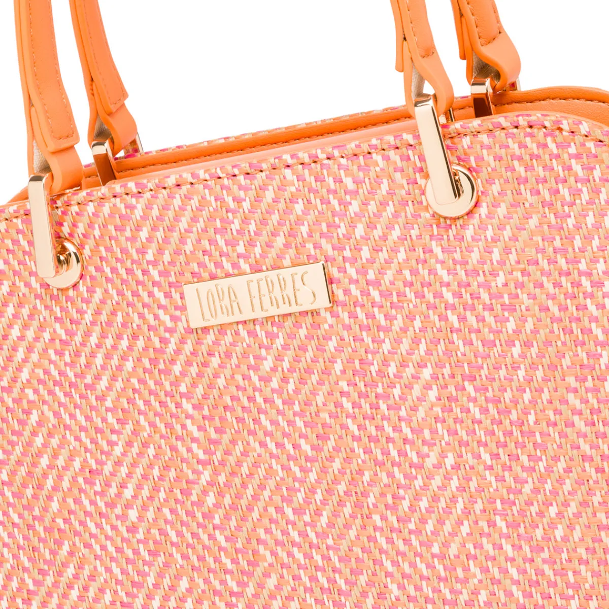 Clearance Borsa a mano da Donna Arancione effetto raffia con logo frontale Donna Borse A Mano