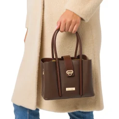 Borsa a Mano da Donna Marrone con Dettagli Oro Donna Borse A Mano