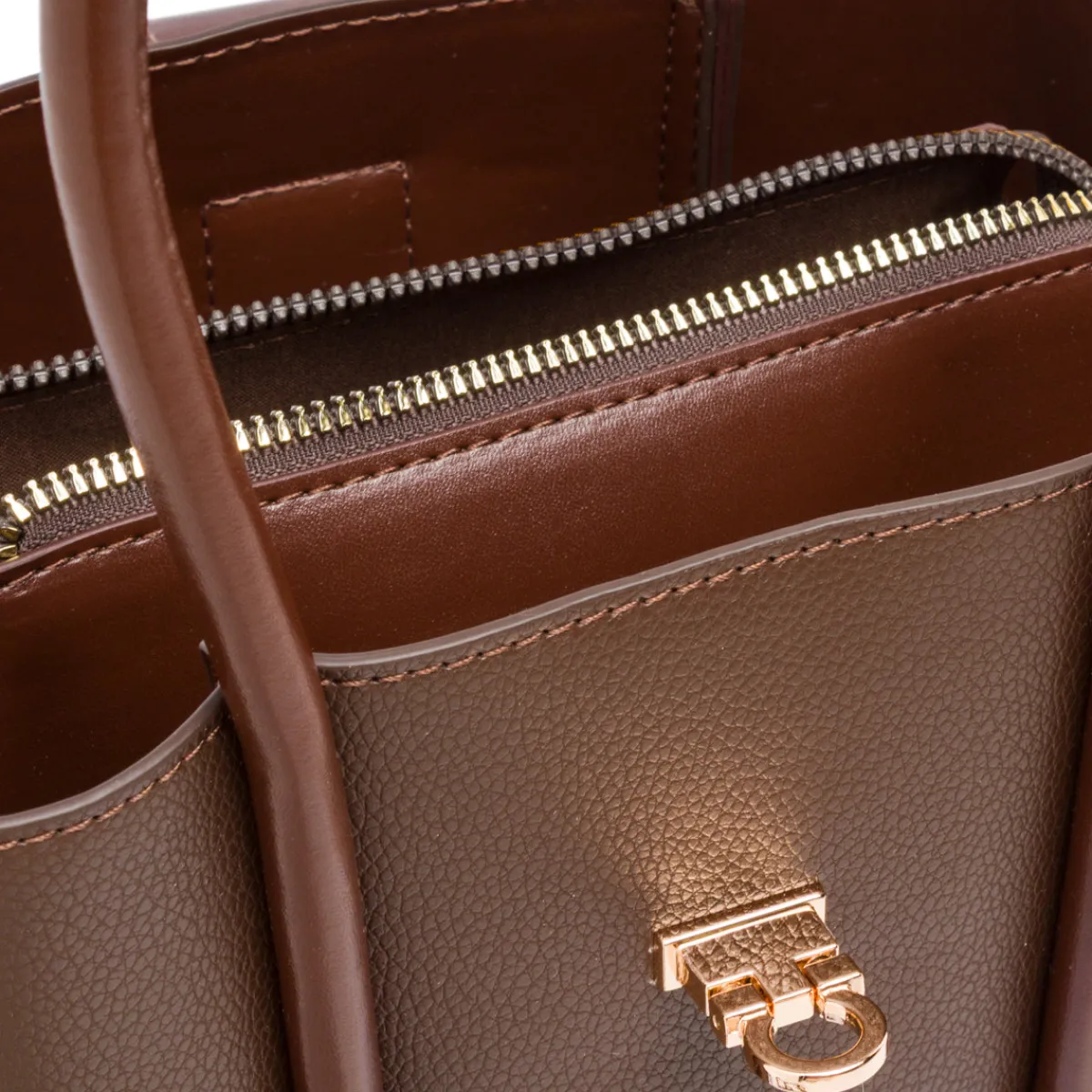 Borsa a Mano da Donna Marrone con Dettagli Oro Donna Borse A Mano