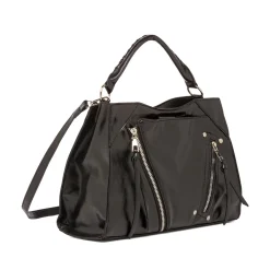 Outlet Borsa a Mano da Donna Nera con Zip Decorative Donna Borse A Mano