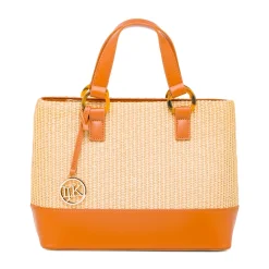 New Borsa a Mano in Rafia da Donna con Ciondolo rimovibile Logo Donna Borse A Mano