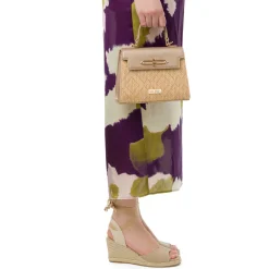 Best Borsa a Mano Oro da Donna con fibbia dorata e inserto in rafia Donna Borse A Mano