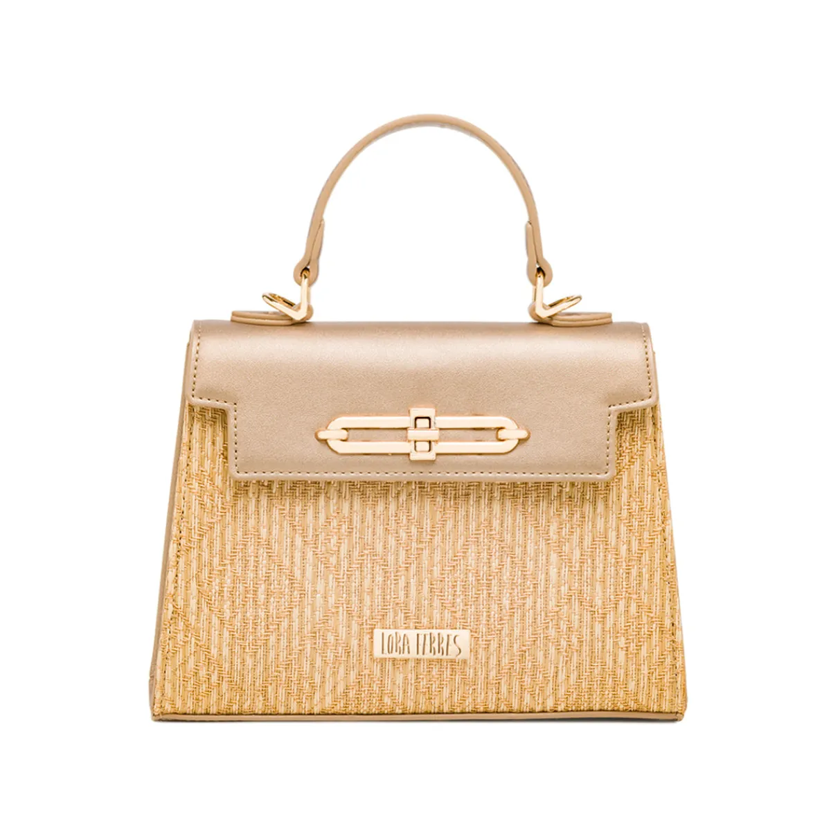 Best Borsa a Mano Oro da Donna con fibbia dorata e inserto in rafia Donna Borse A Mano