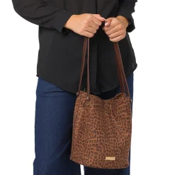 Discount Borsa a secchiello con stampa animalier marrone da Donna Donna Borse A Spalla