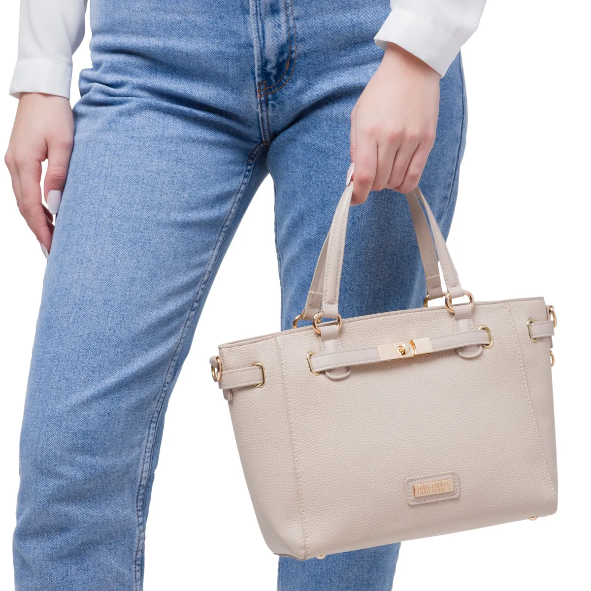 New Borsa a spalla beige da Donna con dettaglio chiusura a incastro Donna Borse A Spalla