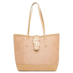 Sale Borsa a spalla Beige da Donna effetto rafia e con logo in metallo Donna Borse A Spalla