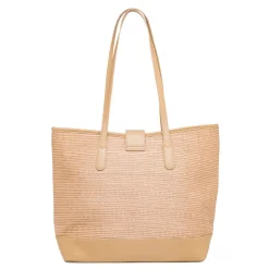 Sale Borsa a spalla Beige da Donna effetto rafia e con logo in metallo Donna Borse A Spalla