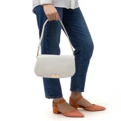 Discount Borsa a spalla bianca con logo in metallo Donna Borse A Mano|Scarpe Eleganti