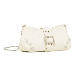 Sale Borsa a Spalla Bianca da Donna con Borchie e Fibbia frontale Donna Borse A Spalla
