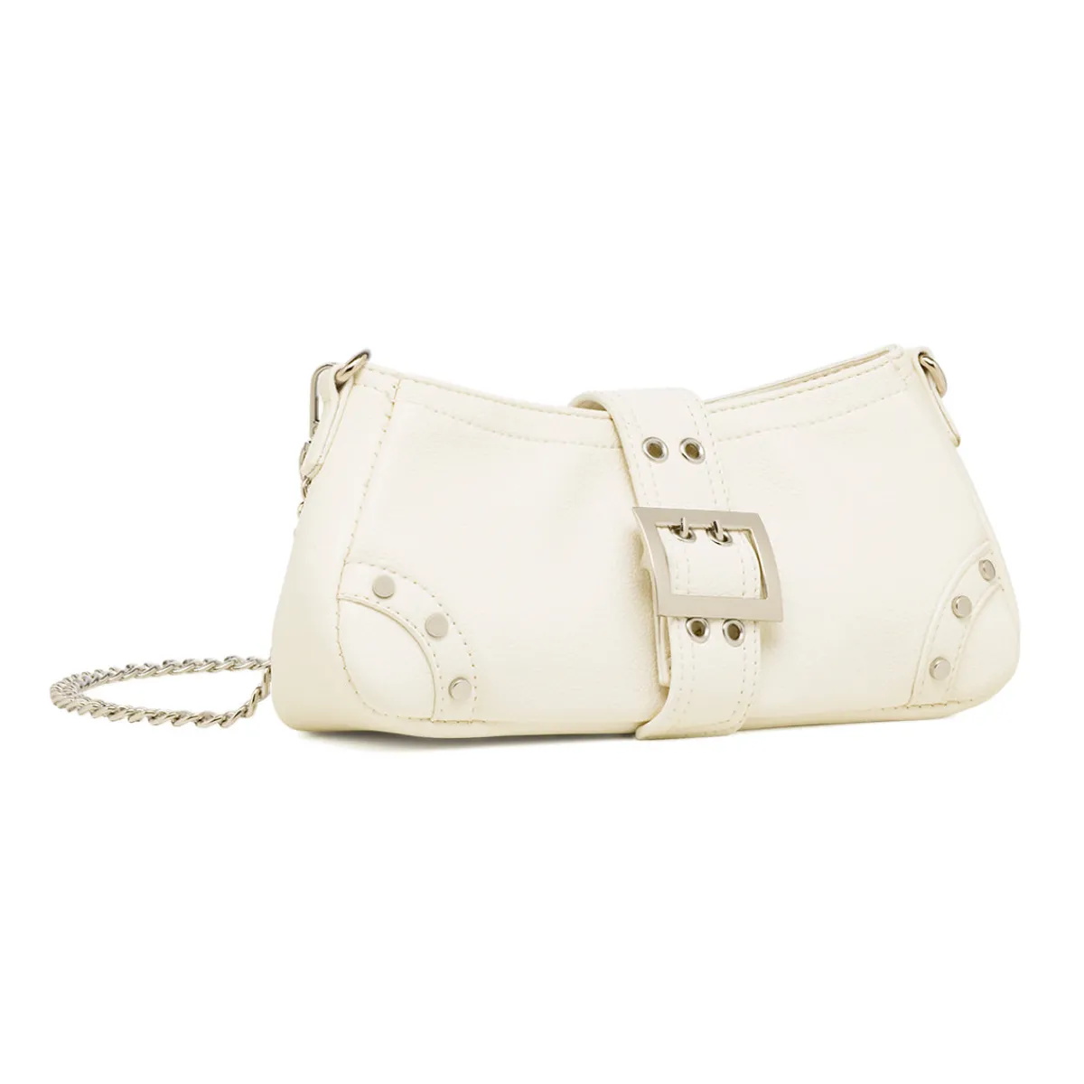 Sale Borsa a Spalla Bianca da Donna con Borchie e Fibbia frontale Donna Borse A Spalla