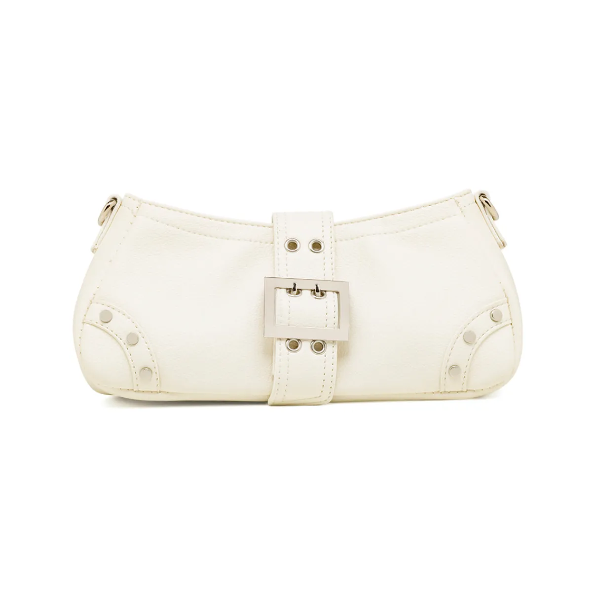 Sale Borsa a Spalla Bianca da Donna con Borchie e Fibbia frontale Donna Borse A Spalla