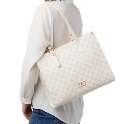 New Borsa a spalla bianco off-white da Donna con dettaglio logo metallizzato Donna Borse A Spalla|Borse Cerimonia
