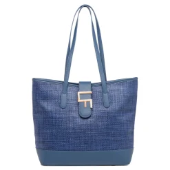Best Borsa a spalla Blu da Donna effetto rafia e con logo in metallo Donna Borse A Spalla
